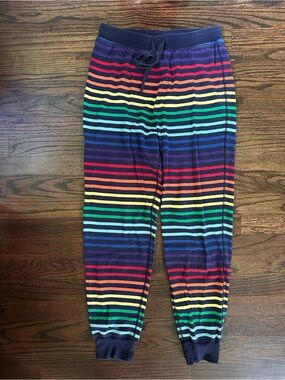 Primary rainbow striped pajama joggers, size M